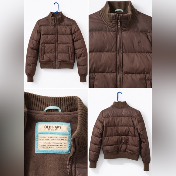 Old Navy Jackets & Blazers - Old Navy Brown Puffer Jacket | Ribbed Knit Trim | Size Small 🤎🧸